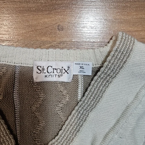 St Croix Knits Textured Sweater Men’s XL Made in USA Beige Cotton 90s Retro - Picture 3 of 6
